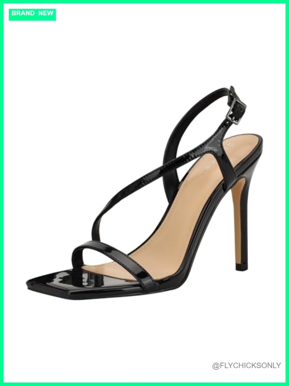 Calvin Klein Tansley Faux Patent Leather Stiletto Heeled Sandal Square Toe